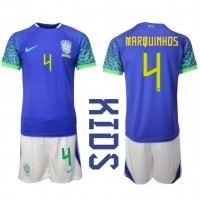 Brazília Marquinhos #4 Vonkajší Detský futbalový dres MS 2022 Krátky Rukáv (+ trenírky)